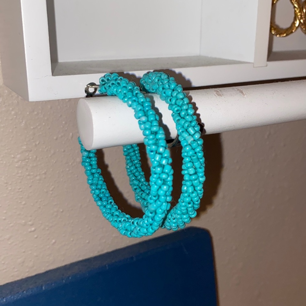 Large turquoise beaded hoops!